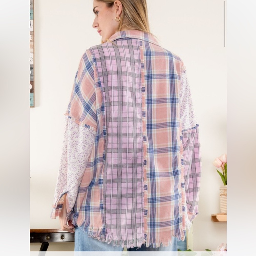 Blue Velvet - Button Down Color Block Shirt in Pink and Purple NWT - Picture 3 of 3